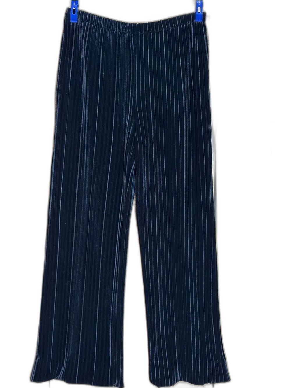 Women's Black Pleated Wide-Leg Ankle Pants Velour Velvet Knife Pleats S/P Goth